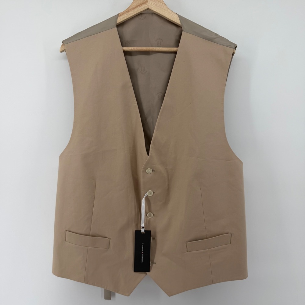 Tommy Hilfiger Vest Mens XXL Tan Cotton Blend Button Front Cinch Back Formal New